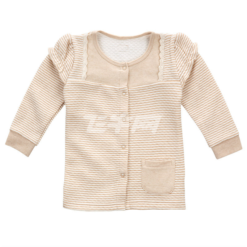 亚缇宝贝 女宝宝夹丝棉加厚婴儿内衣秋衣 浅米