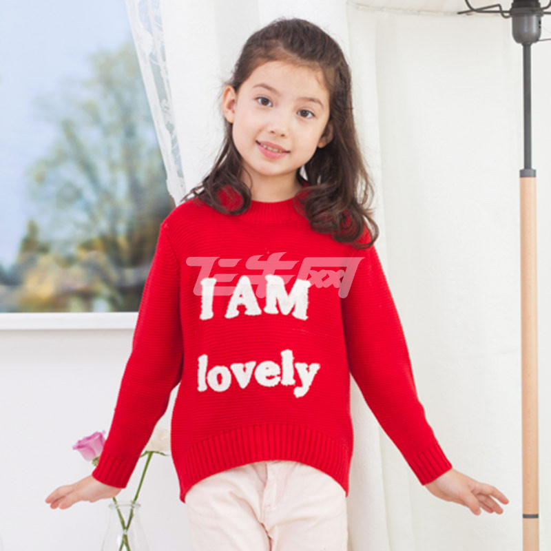 袋袋兔 女童欧美甜美英文字母羊毛针织衫 FW
