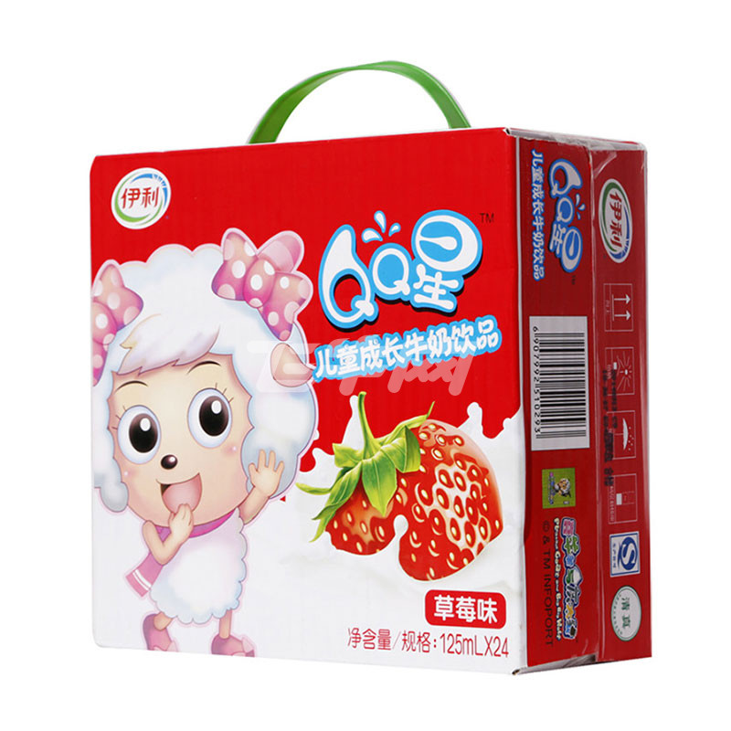 伊利qq星草莓味儿童成长牛奶饮品125ml*24盒/箱