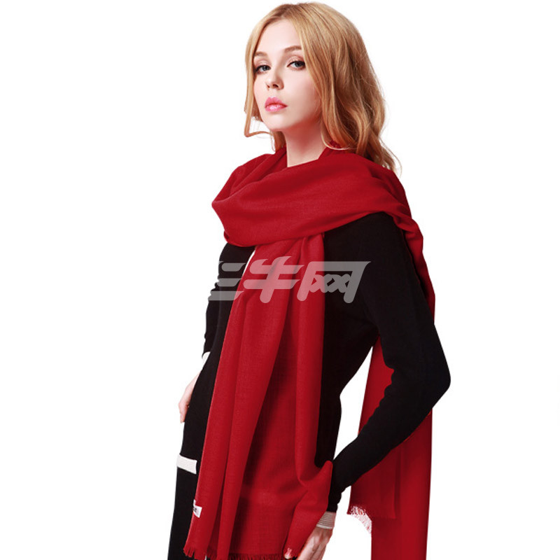 南极人 女士围巾 100%羊毛 围巾 女 纯色 大披