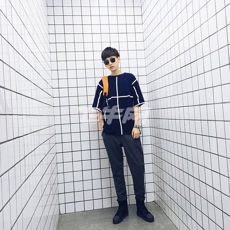 savagebase 日系潮男复古原宿风大码男装夏装新品纯色