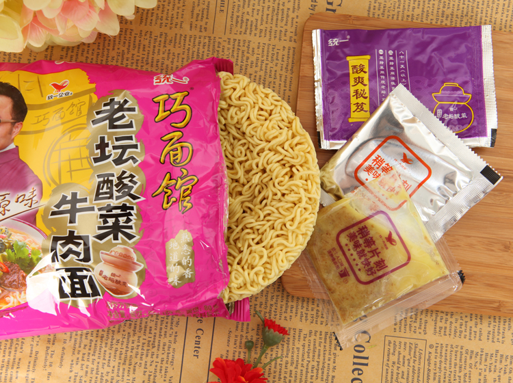 统一巧面馆老坛酸菜牛肉味面五连包120*5袋/组