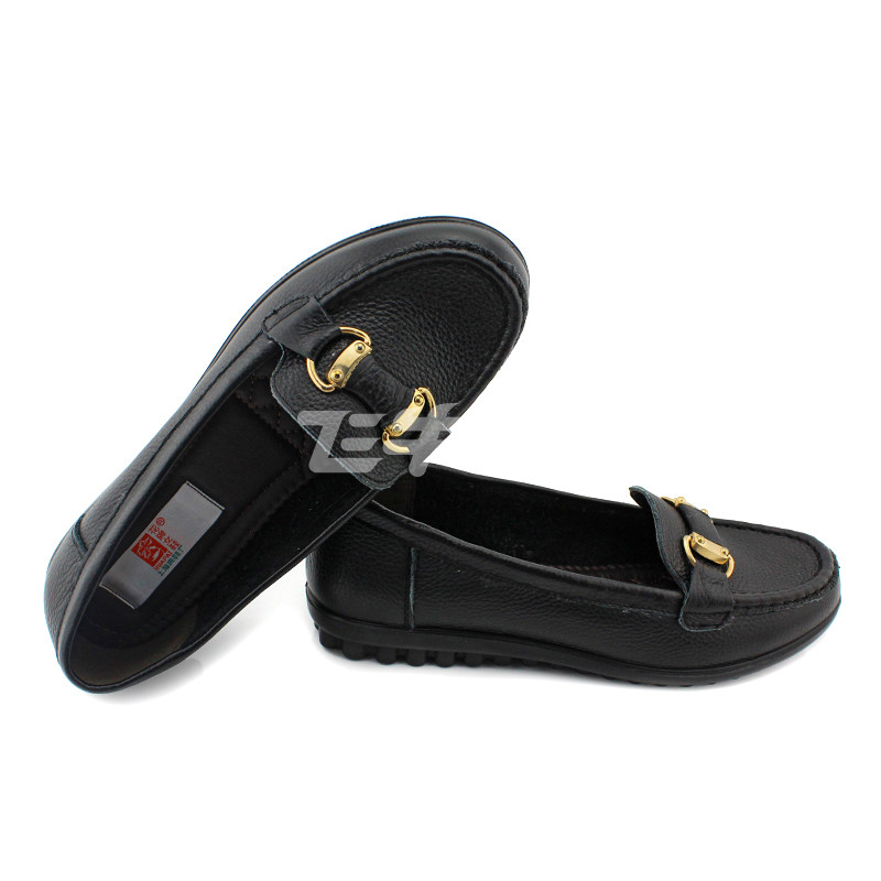 花牌huapai 女式头层牛皮平跟休闲鞋果冻色时尚女皮鞋 hp95215 黑色